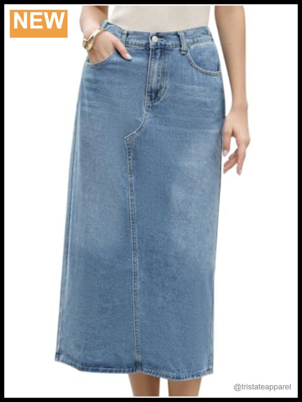 Denim Maxi Skirt Elastic Waist Split Back Long Jean Skirts